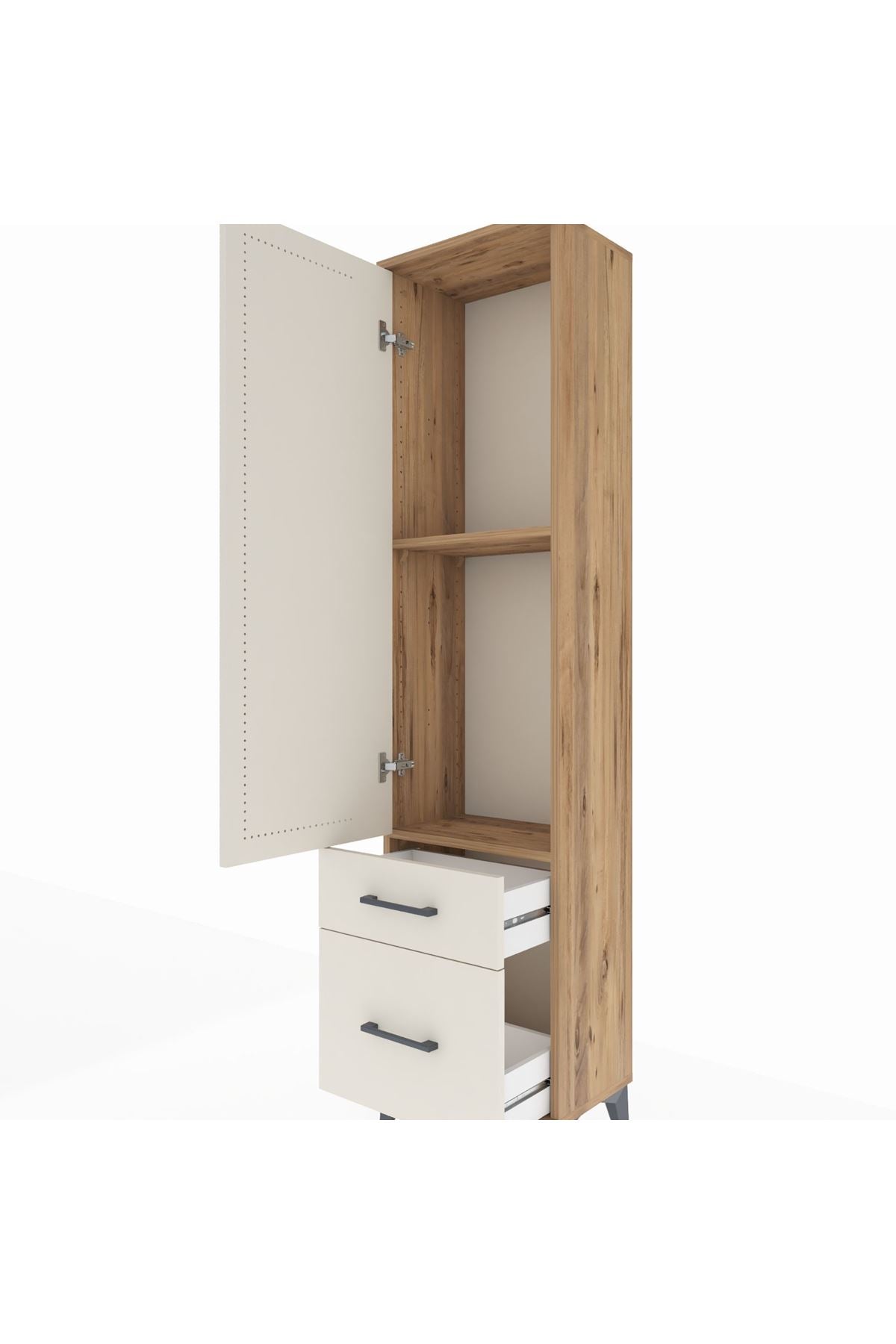 Arges Dolap 2 Raflı 2 Çekmeceli Tek Kapaklı 44x30x182 Çam-Aytaşı