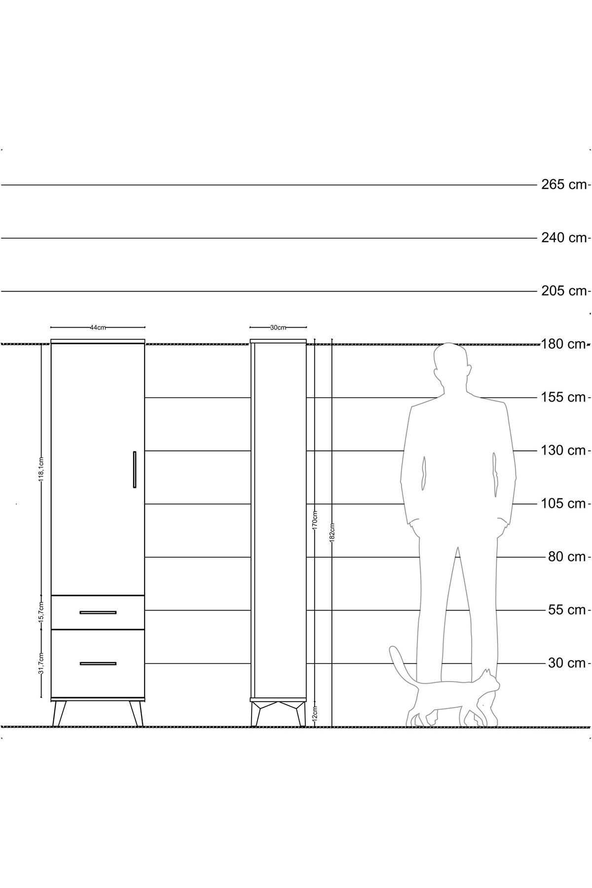 Arges Dolap 2 Raflı 2 Çekmeceli Tek Kapaklı 44x30x182 Çam-Antrasit