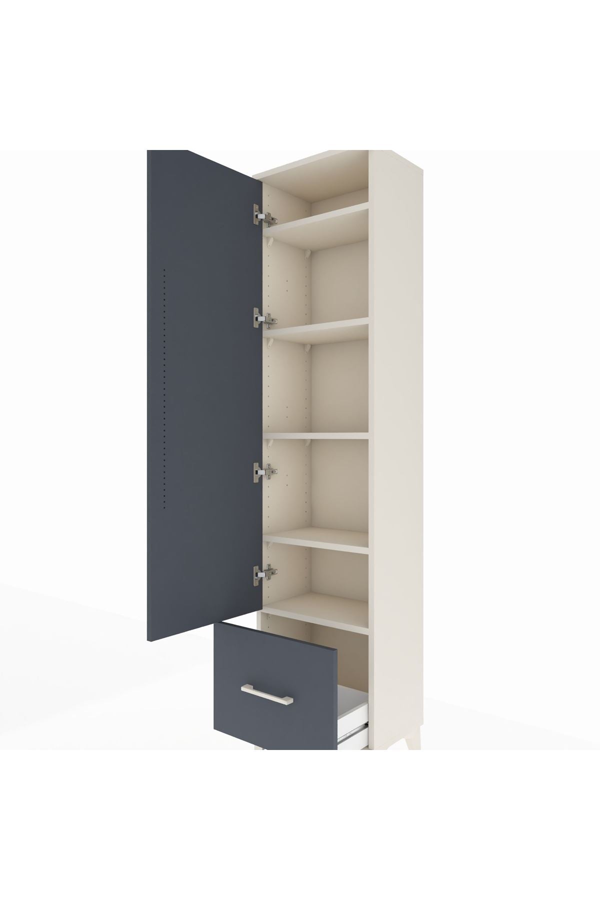 Arges Dolap 5 Raflı Tek Çekmeceli Tek Kapaklı 44x30x182 Aytaşı-Antrasit