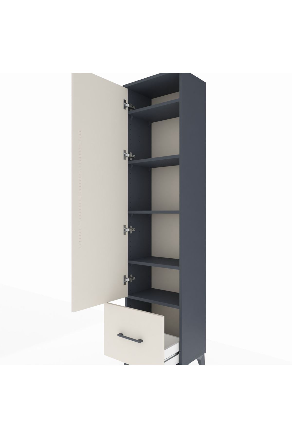 Arges Dolap 5 Raflı Tek Çekmeceli Tek Kapaklı 44x30x182 Antrasit-Aytaşı
