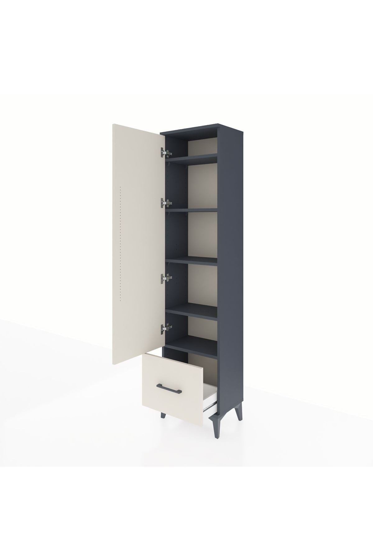 Arges Dolap 5 Raflı Tek Çekmeceli Tek Kapaklı 44x30x182 Antrasit-Aytaşı