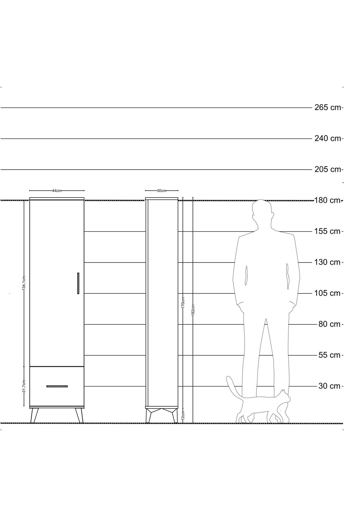 Arges Dolap 5 Raflı Tek Çekmeceli Tek Kapaklı 44x30x182 Antrasit-Aytaşı