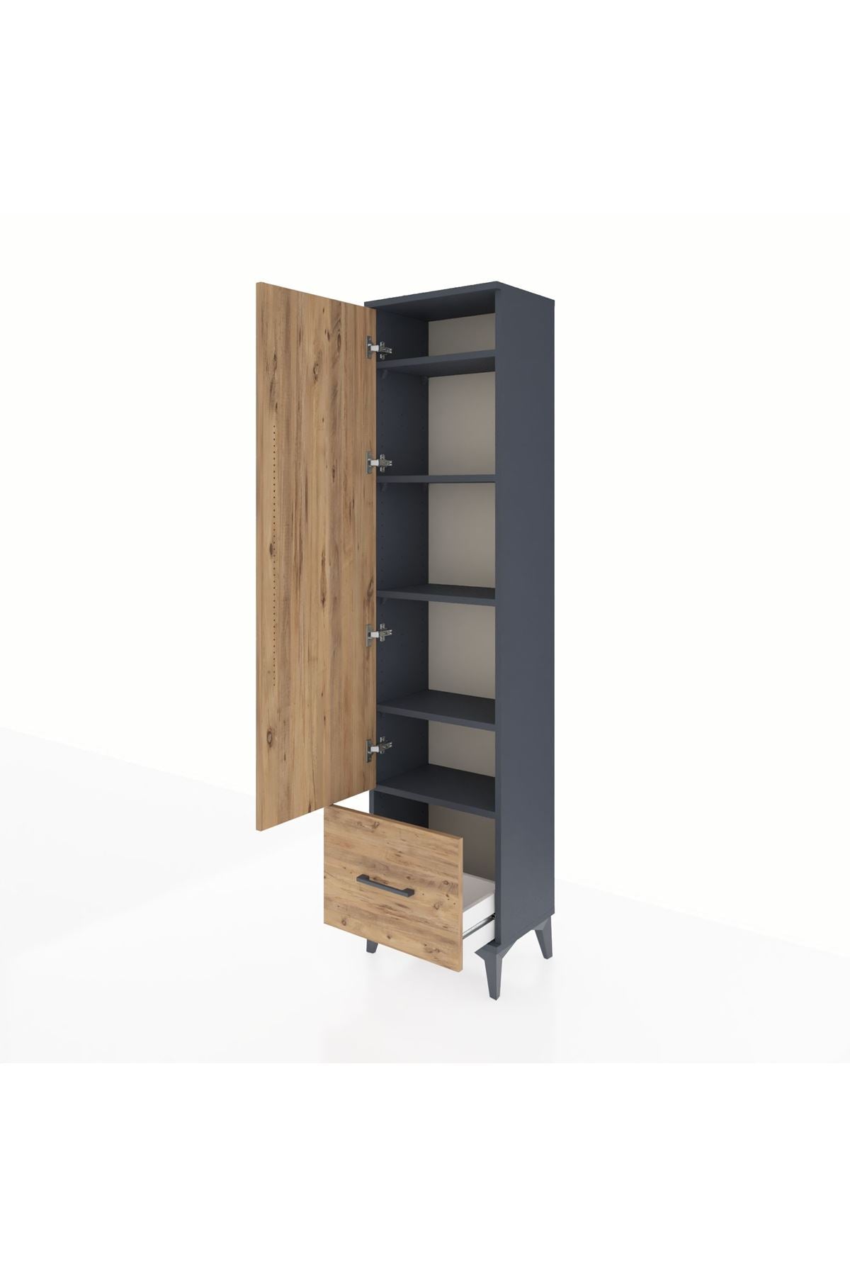 Arges Dolap 5 Raflı Tek Çekmeceli Tek Kapaklı 44x30x182 Antrasit-Çam