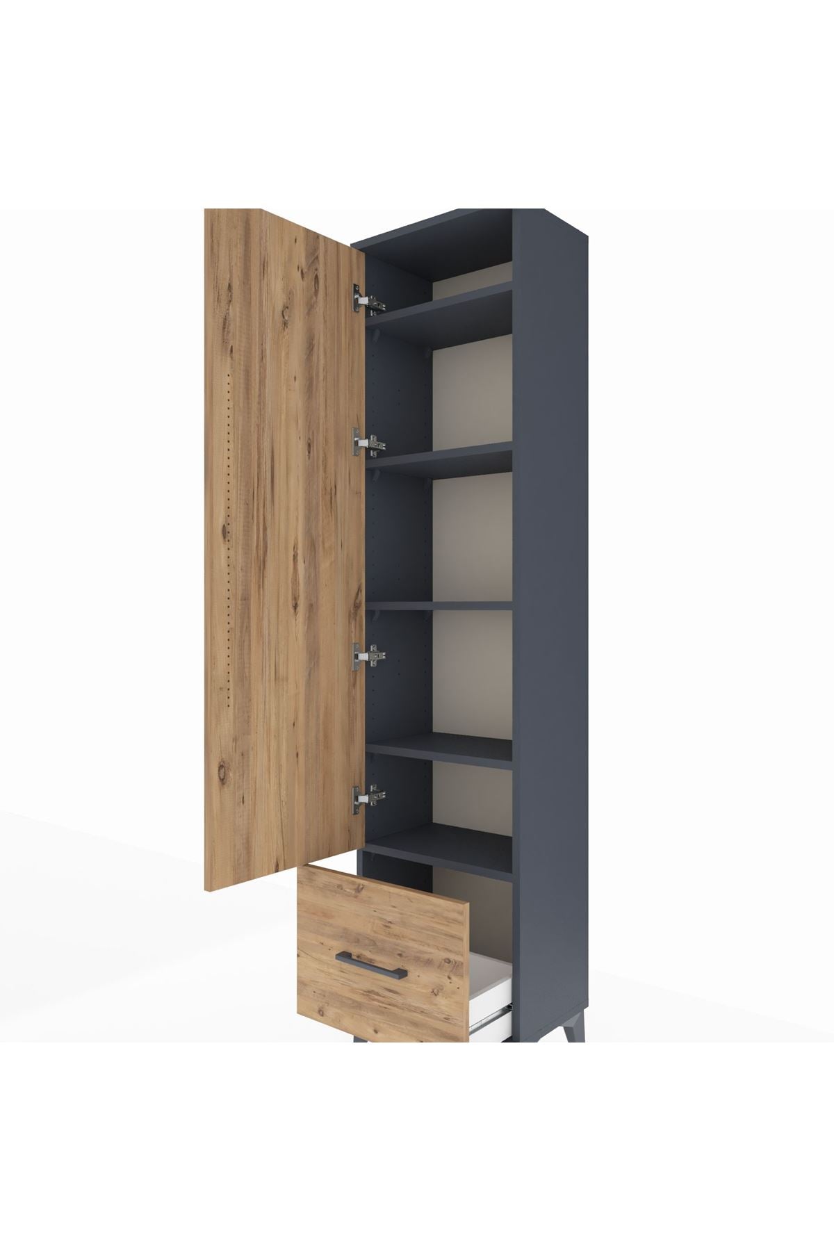 Arges Dolap 5 Raflı Tek Çekmeceli Tek Kapaklı 44x30x182 Antrasit-Çam