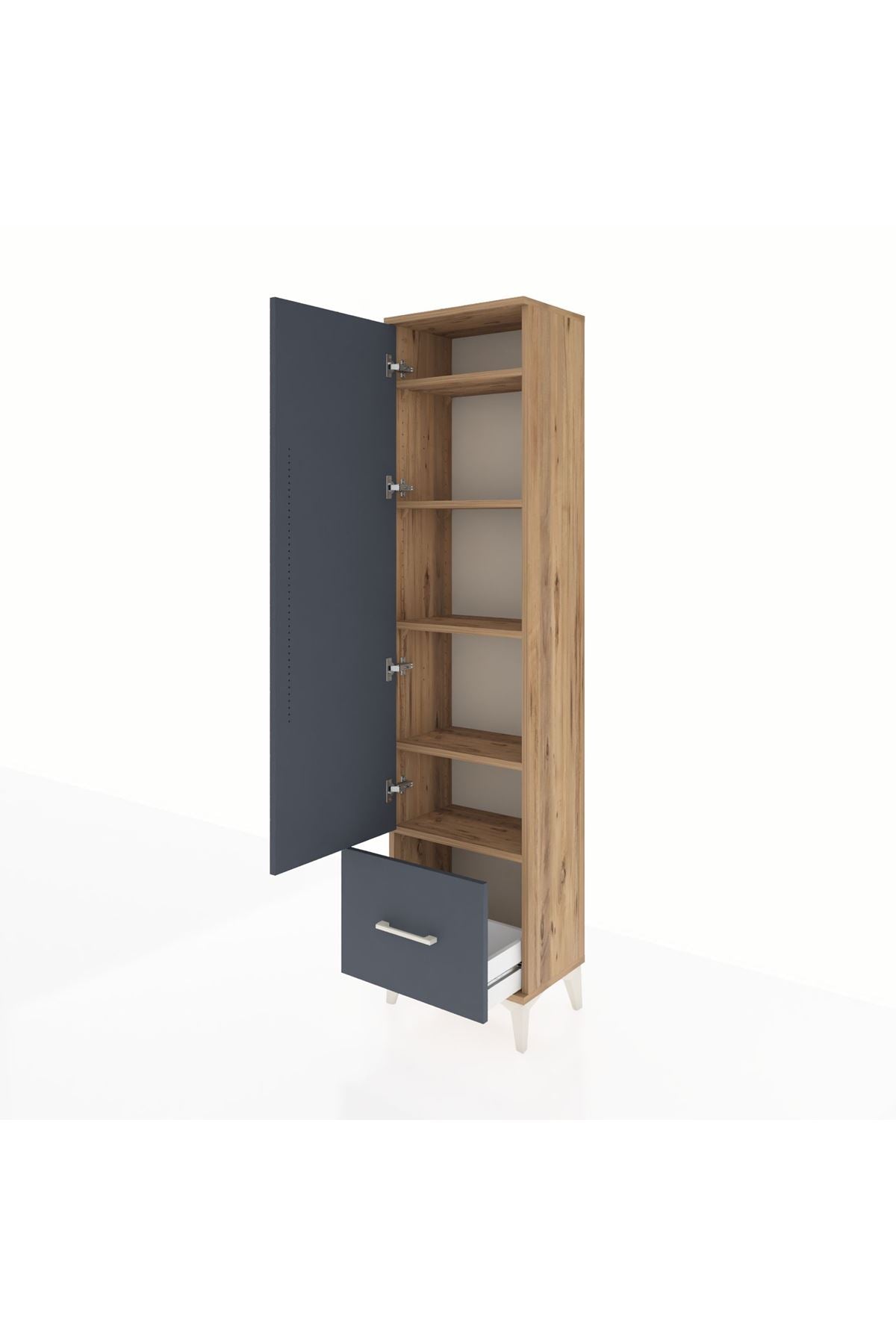 Arges Dolap 5 Raflı Tek Çekmeceli Tek Kapaklı 44x30x182 Çam-Antrasit