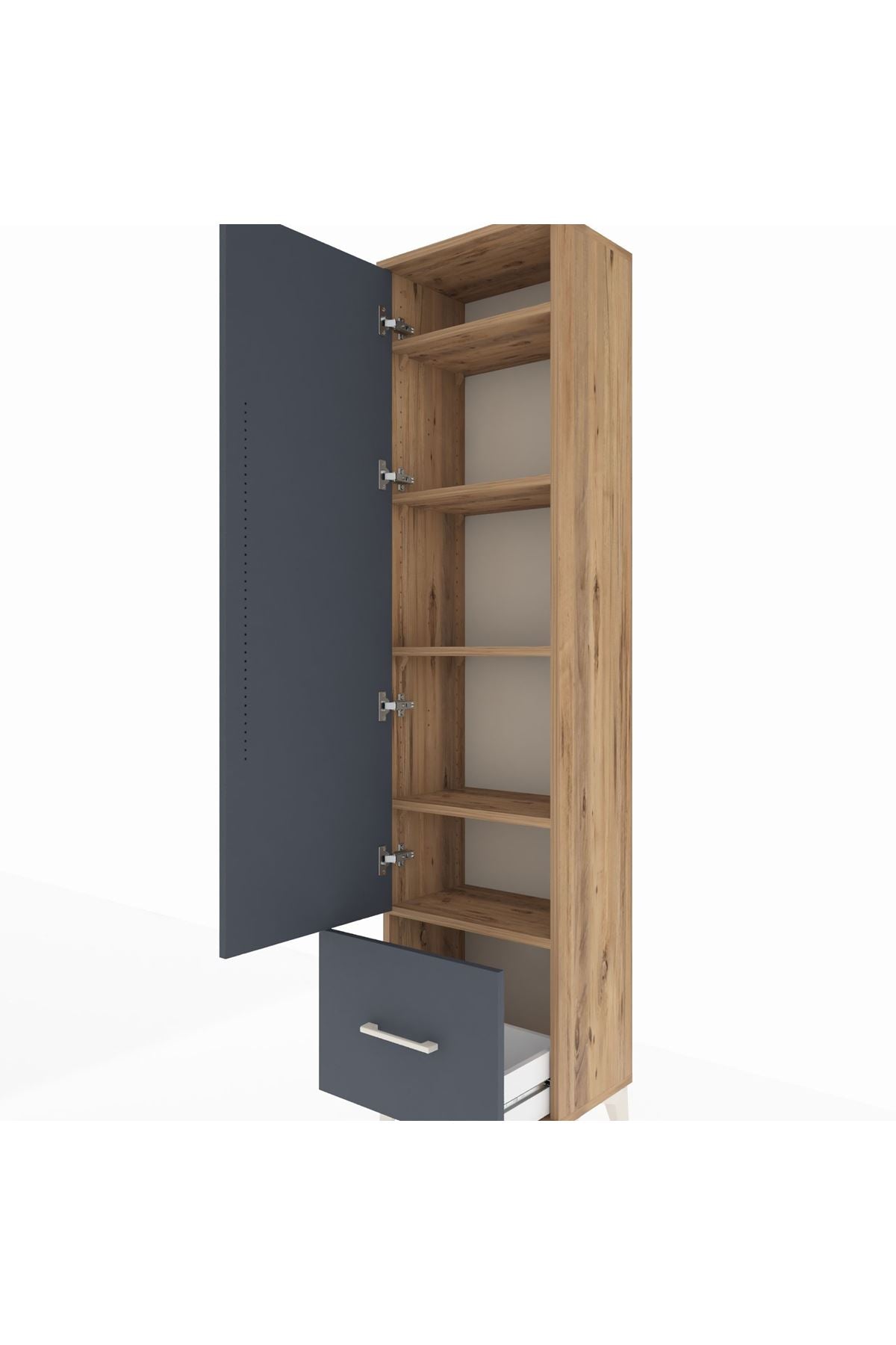 Arges Dolap 5 Raflı Tek Çekmeceli Tek Kapaklı 44x30x182 Çam-Antrasit