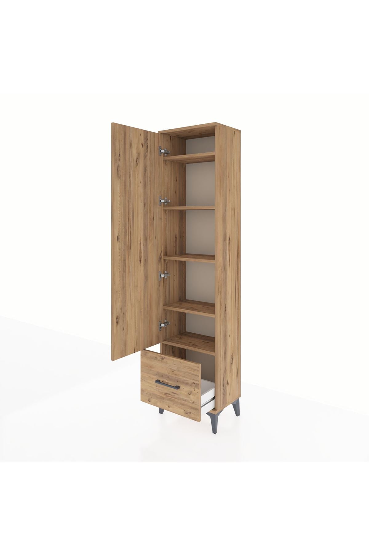 Arges Dolap 5 Raflı Tek Çekmeceli Tek Kapaklı 44x30x182 Çam-Çam