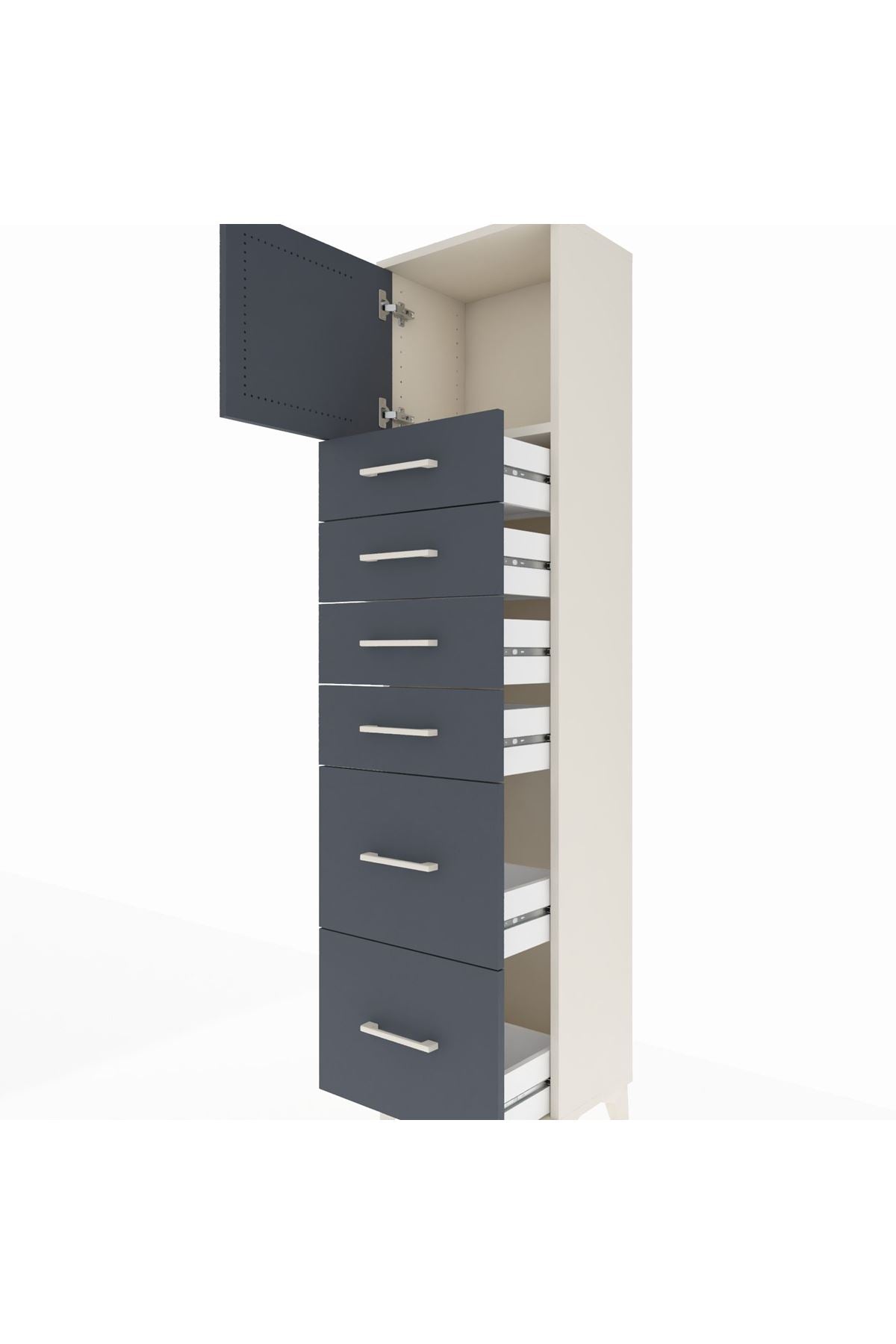 Arges Dolap Tek Raflı 6 Çekmeceli Tek Kapaklı 44x30x182 Aytaşı-Antrasit