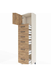 Arges Dolap Tek Raflı 6 Çekmeceli Tek Kapaklı 44x30x182 Aytaşı-Çam