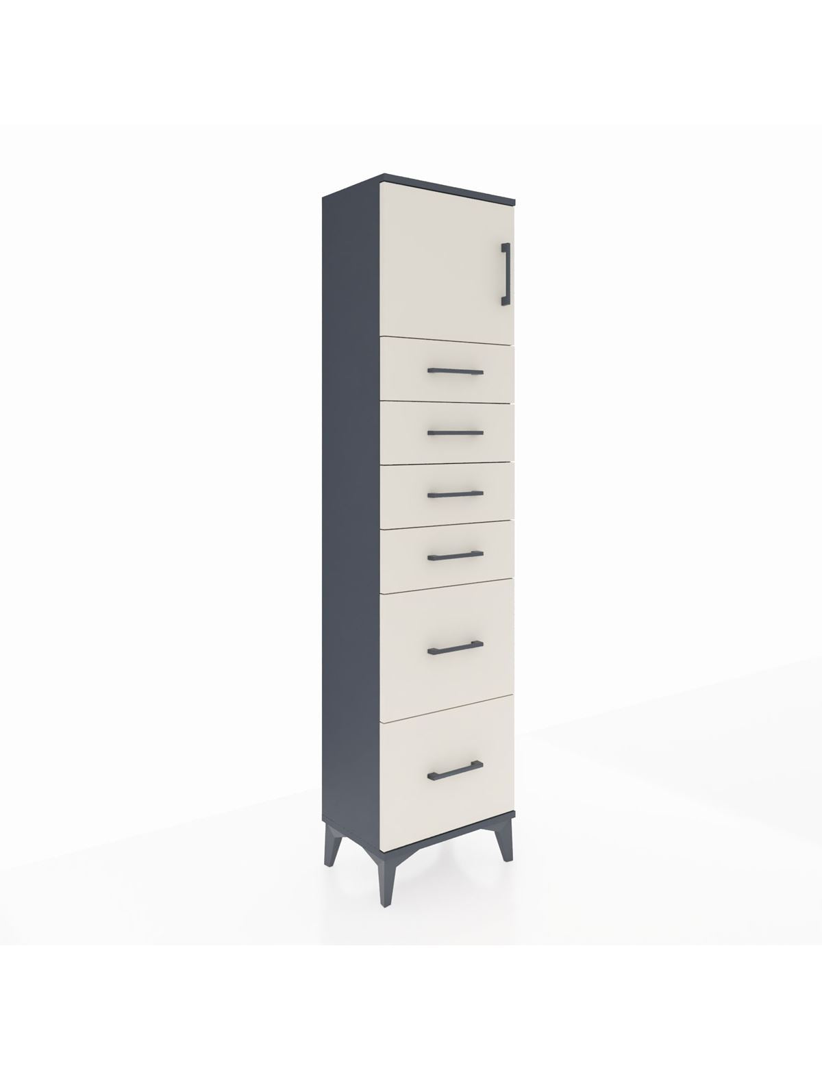 Arges Dolap Tek Raflı 6 Çekmeceli Tek Kapaklı 44x30x182 Antrasit-Aytaşı