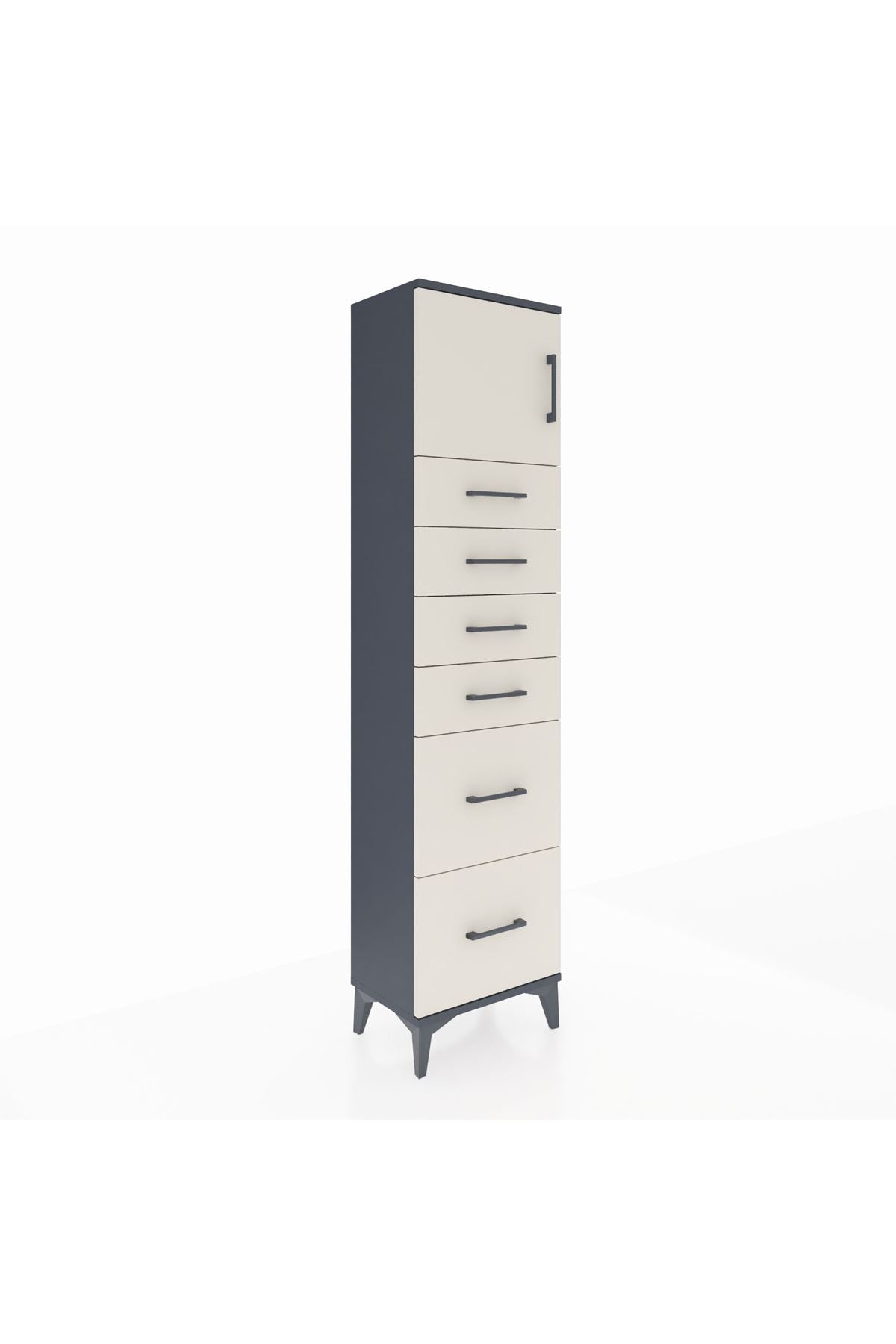 Arges Dolap Tek Raflı 6 Çekmeceli Tek Kapaklı 44x30x182 Antrasit-Aytaşı