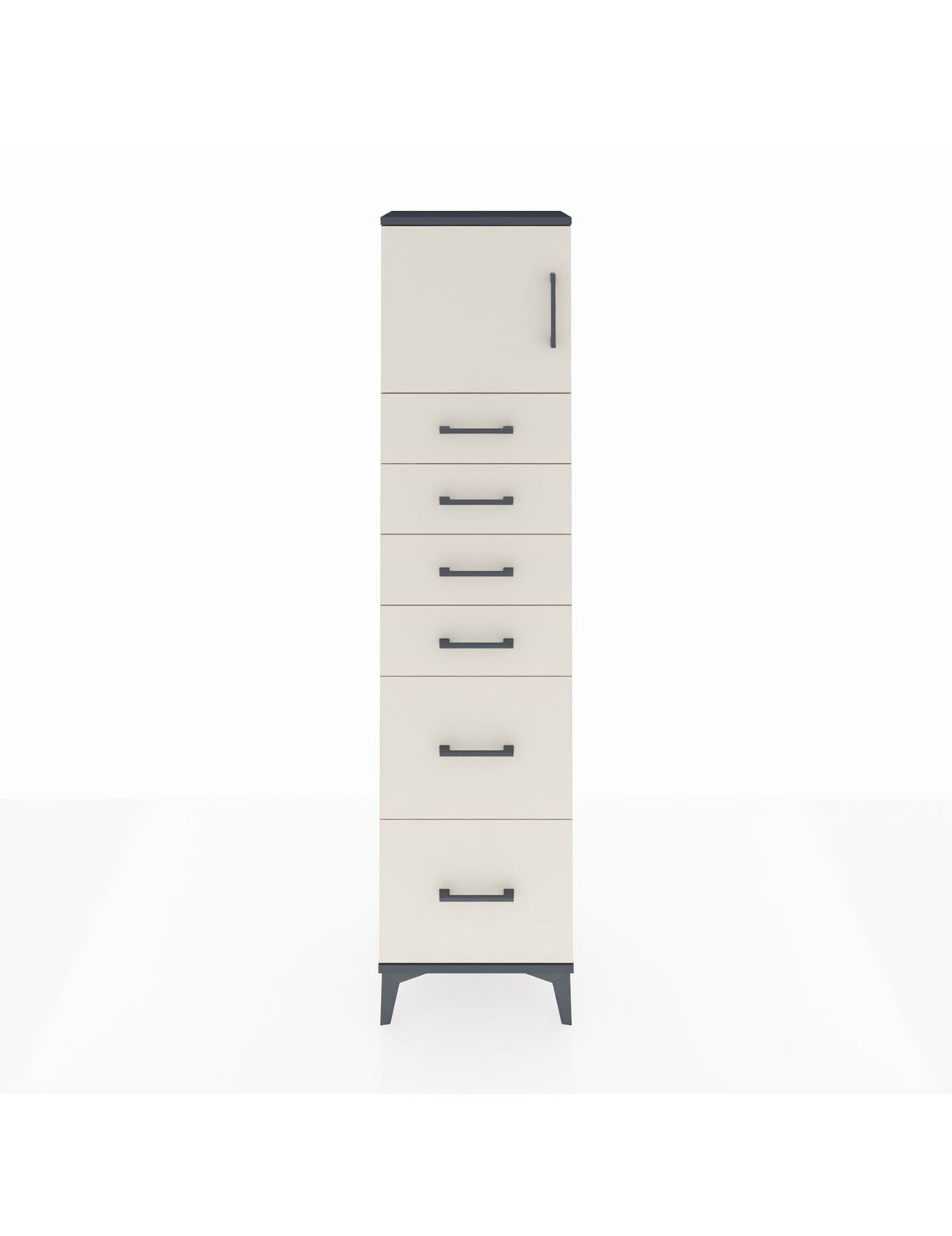 Arges Dolap Tek Raflı 6 Çekmeceli Tek Kapaklı 44x30x182 Antrasit-Aytaşı