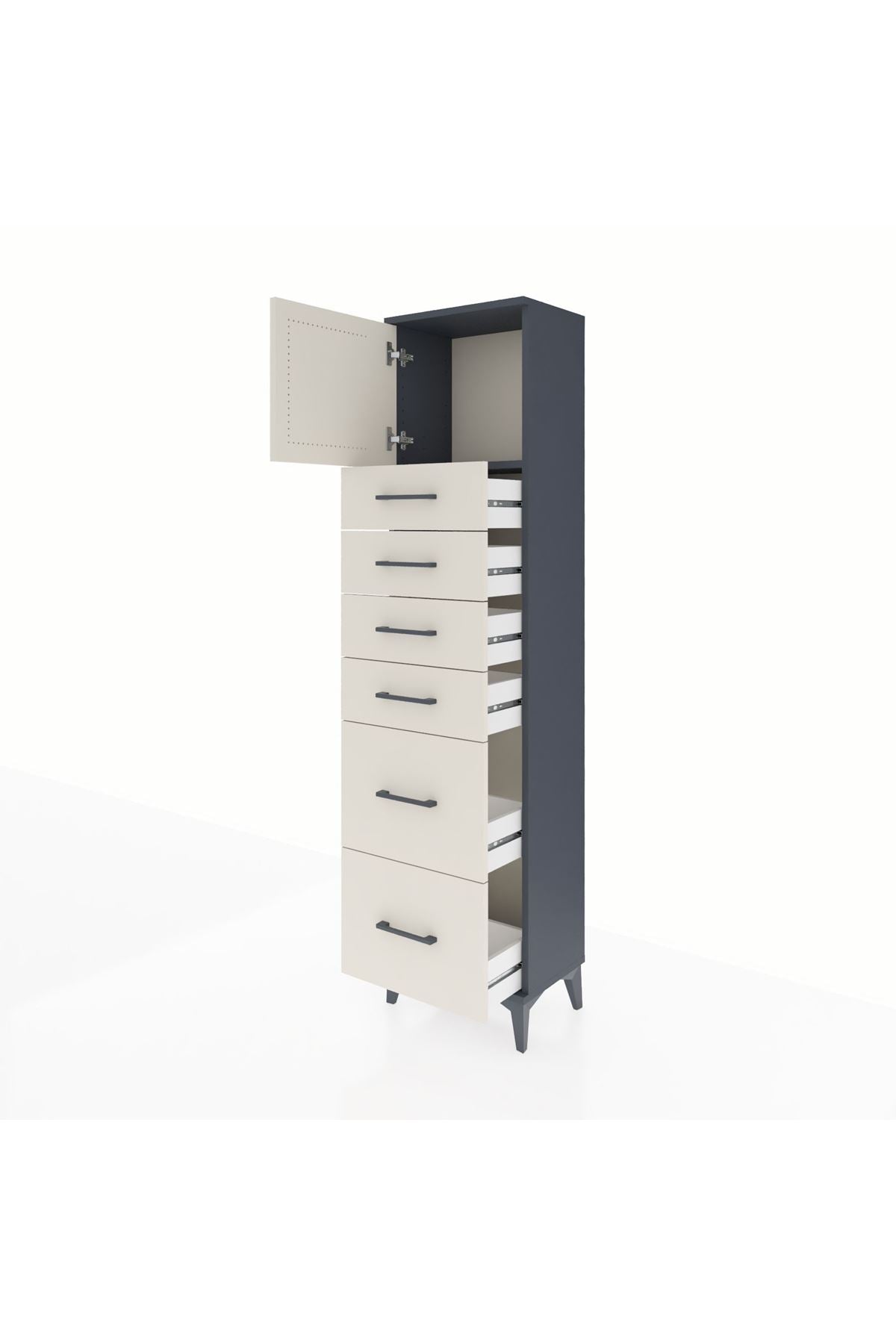 Arges Dolap Tek Raflı 6 Çekmeceli Tek Kapaklı 44x30x182 Antrasit-Aytaşı