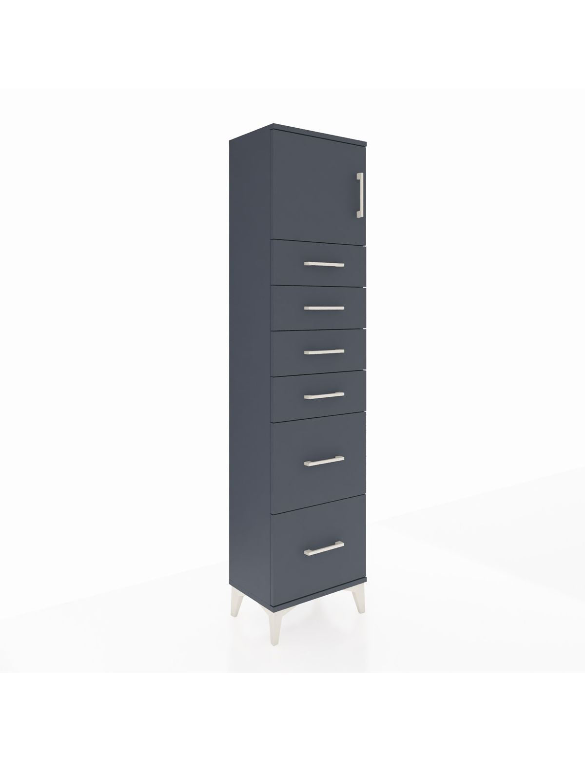 Arges Dolap Tek Raflı 6 Çekmeceli Tek Kapaklı 44x30x182 Antrasit-Antrasit