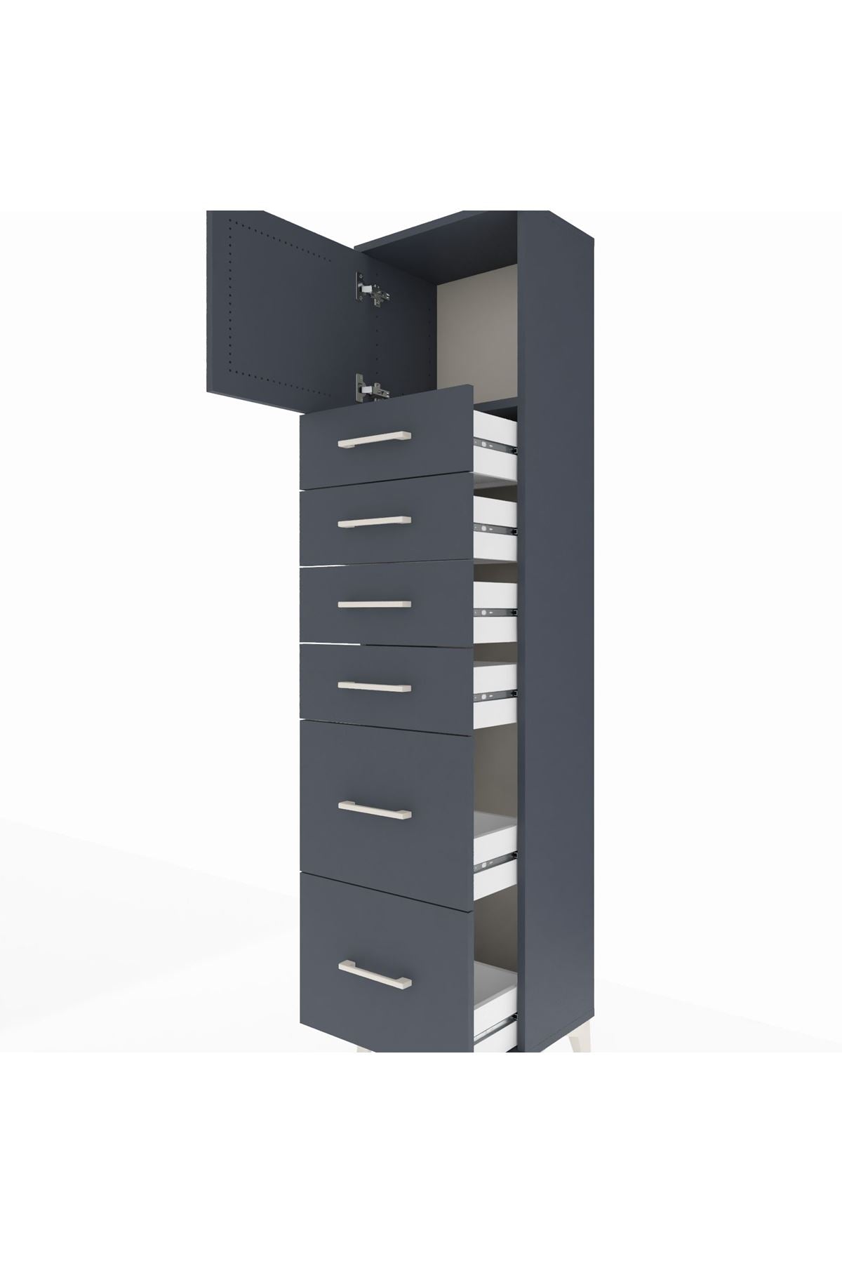 Arges Dolap Tek Raflı 6 Çekmeceli Tek Kapaklı 44x30x182 Antrasit-Antrasit