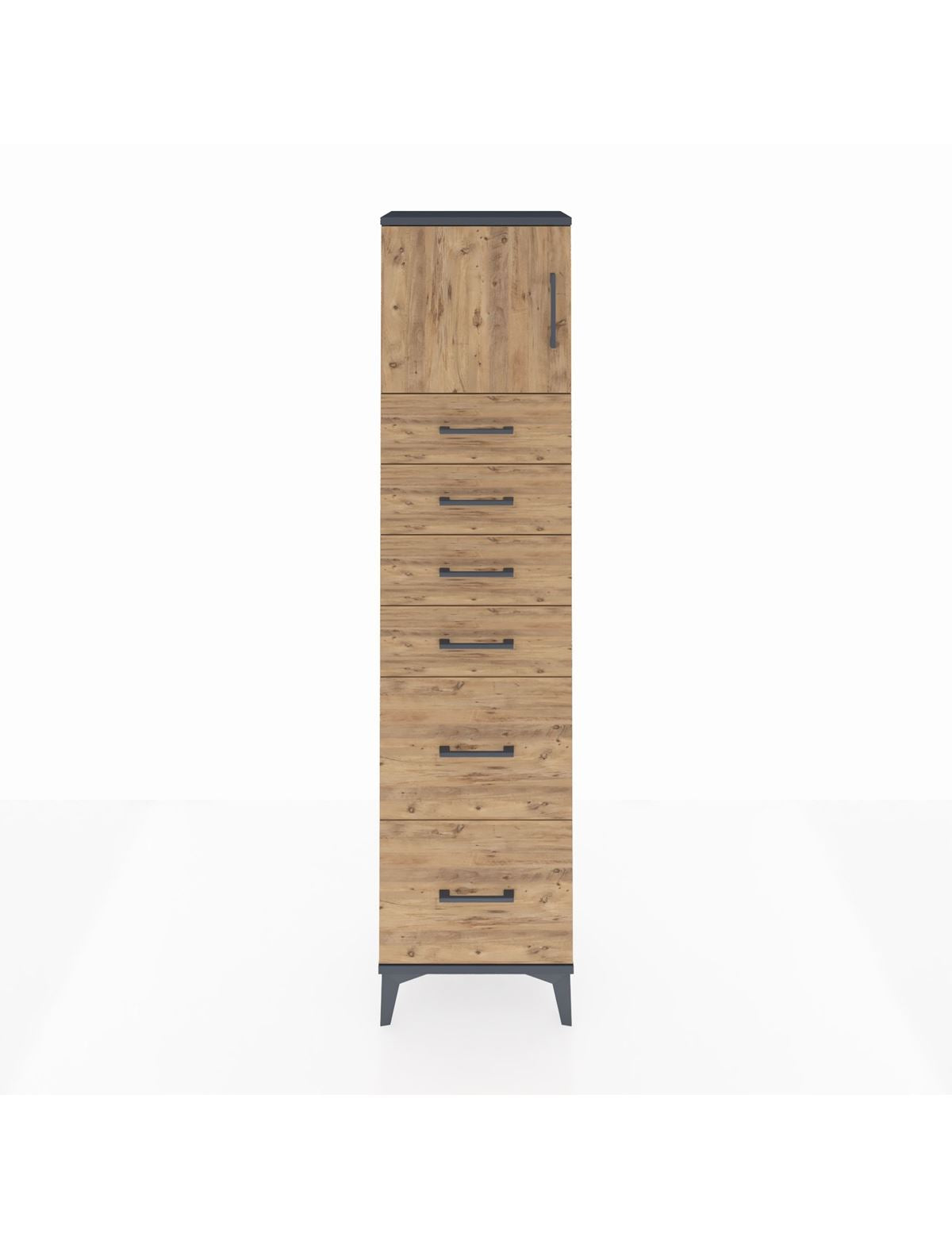 Arges Dolap Tek Raflı 6 Çekmeceli Tek Kapaklı 44x30x182 Antrasit-Çam