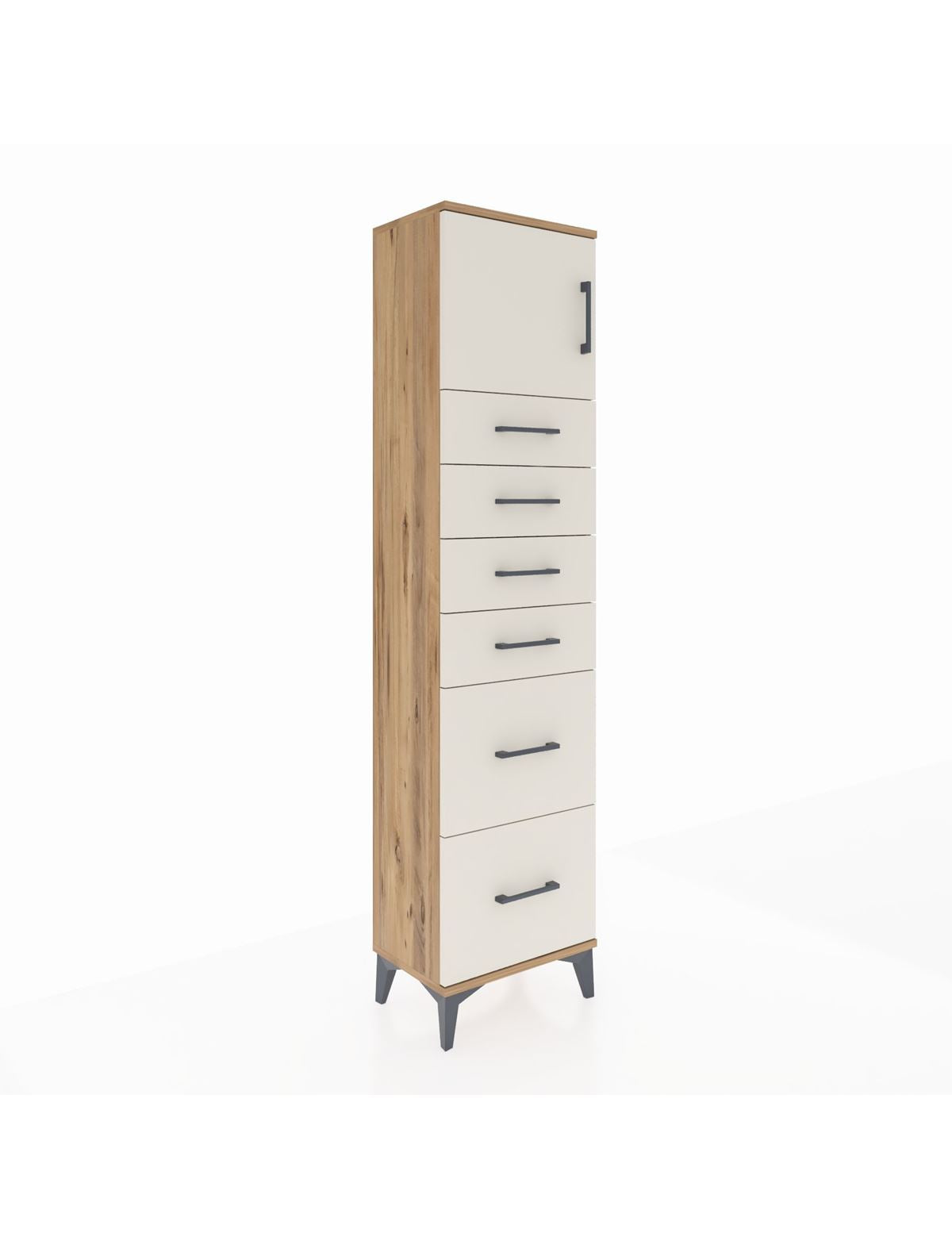 Arges Dolap Tek Raflı 6 Çekmeceli Tek Kapaklı 44x30x182 Çam-Aytaşı