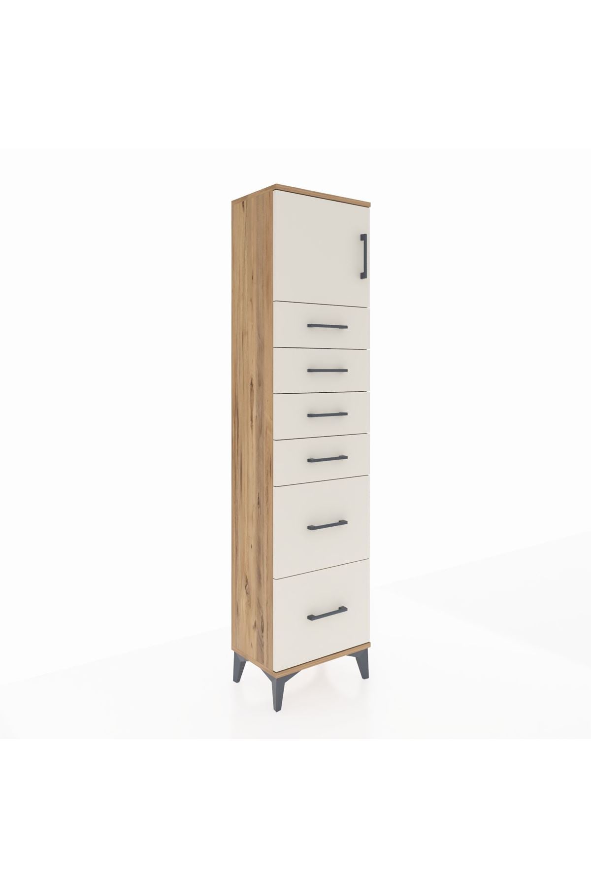 Arges Dolap Tek Raflı 6 Çekmeceli Tek Kapaklı 44x30x182 Çam-Aytaşı