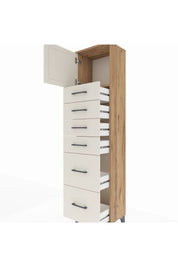 Arges Dolap Tek Raflı 6 Çekmeceli Tek Kapaklı 44x30x182 Çam-Aytaşı