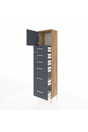 Arges Dolap Tek Raflı 6 Çekmeceli Tek Kapaklı 44x30x182 Çam-Antrasit