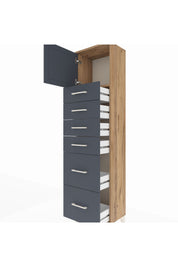 Arges Dolap Tek Raflı 6 Çekmeceli Tek Kapaklı 44x30x182 Çam-Antrasit