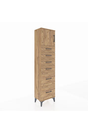 Arges Dolap Tek Raflı 6 Çekmeceli Tek Kapaklı 44x30x182 Çam-Çam