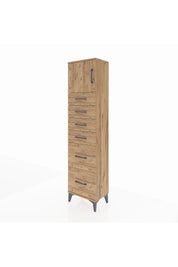 Arges Dolap Tek Raflı 6 Çekmeceli Tek Kapaklı 44x30x182 Çam-Çam