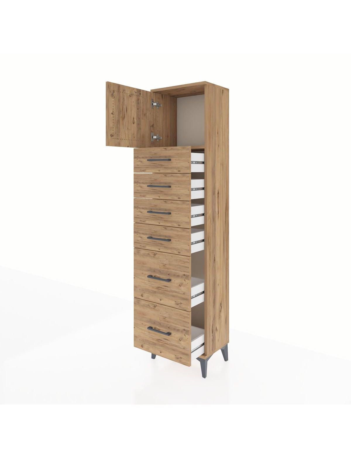Arges Dolap Tek Raflı 6 Çekmeceli Tek Kapaklı 44x30x182 - S22M017V9A