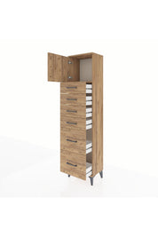 Arges Dolap Tek Raflı 6 Çekmeceli Tek Kapaklı 44x30x182 Çam-Çam