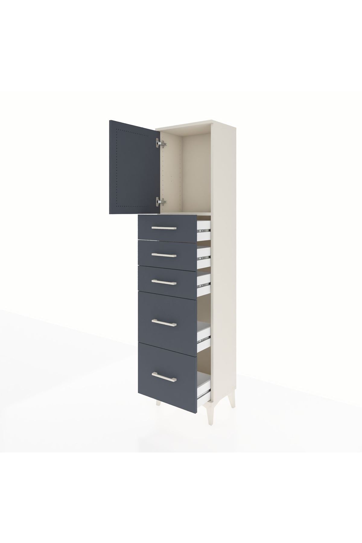 Arges Dolap Tek Raflı 5 Çekmeceli Tek Kapaklı 44x30x182 Aytaşı-Antrasit