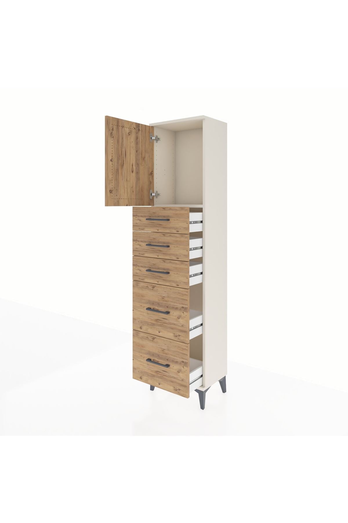 Arges Dolap Tek Raflı 5 Çekmeceli Tek Kapaklı 44x30x182 Aytaşı-Çam