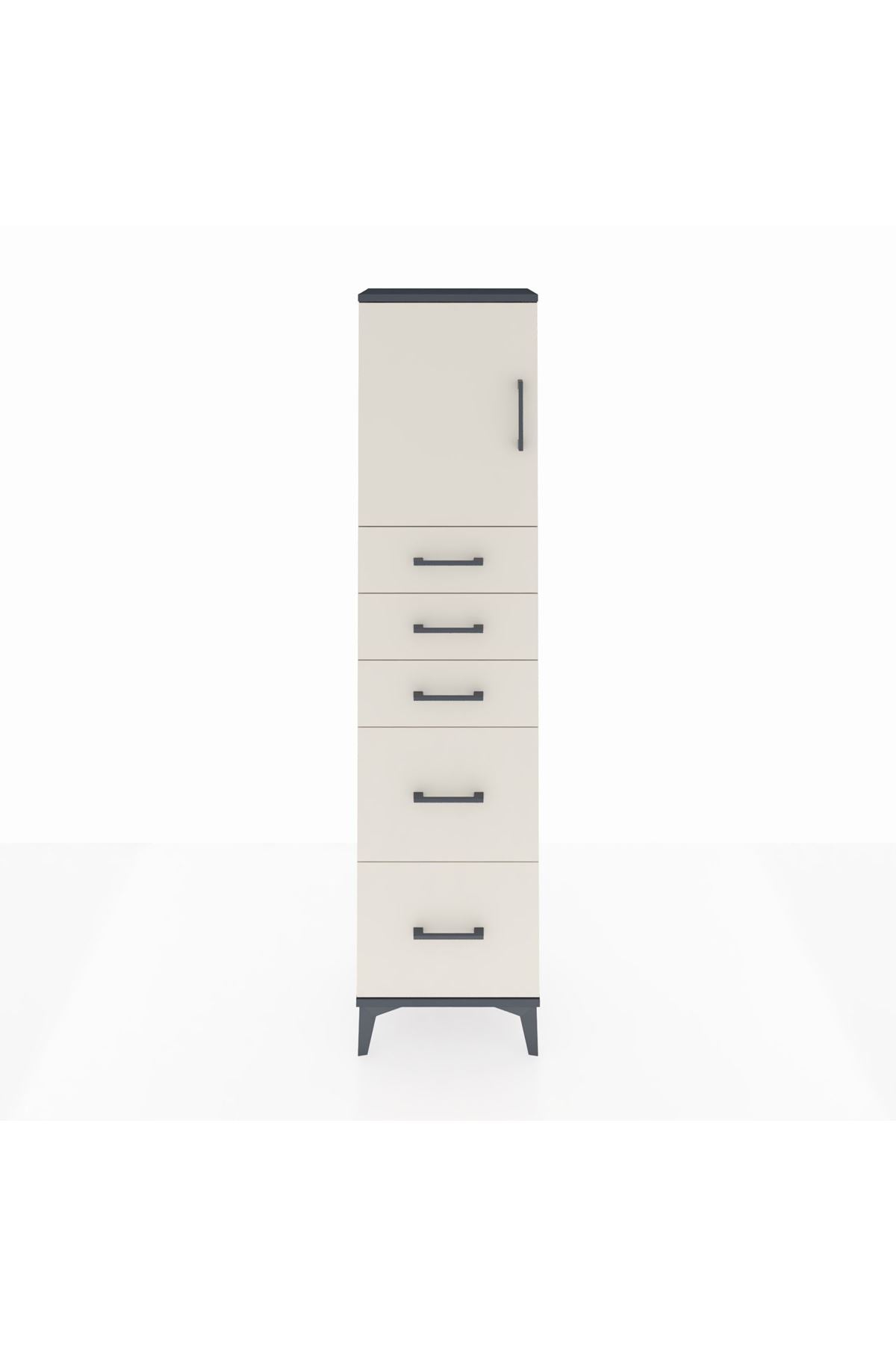 Arges Dolap Tek Raflı 5 Çekmeceli Tek Kapaklı 44x30x182 Antrasit-Aytaşı