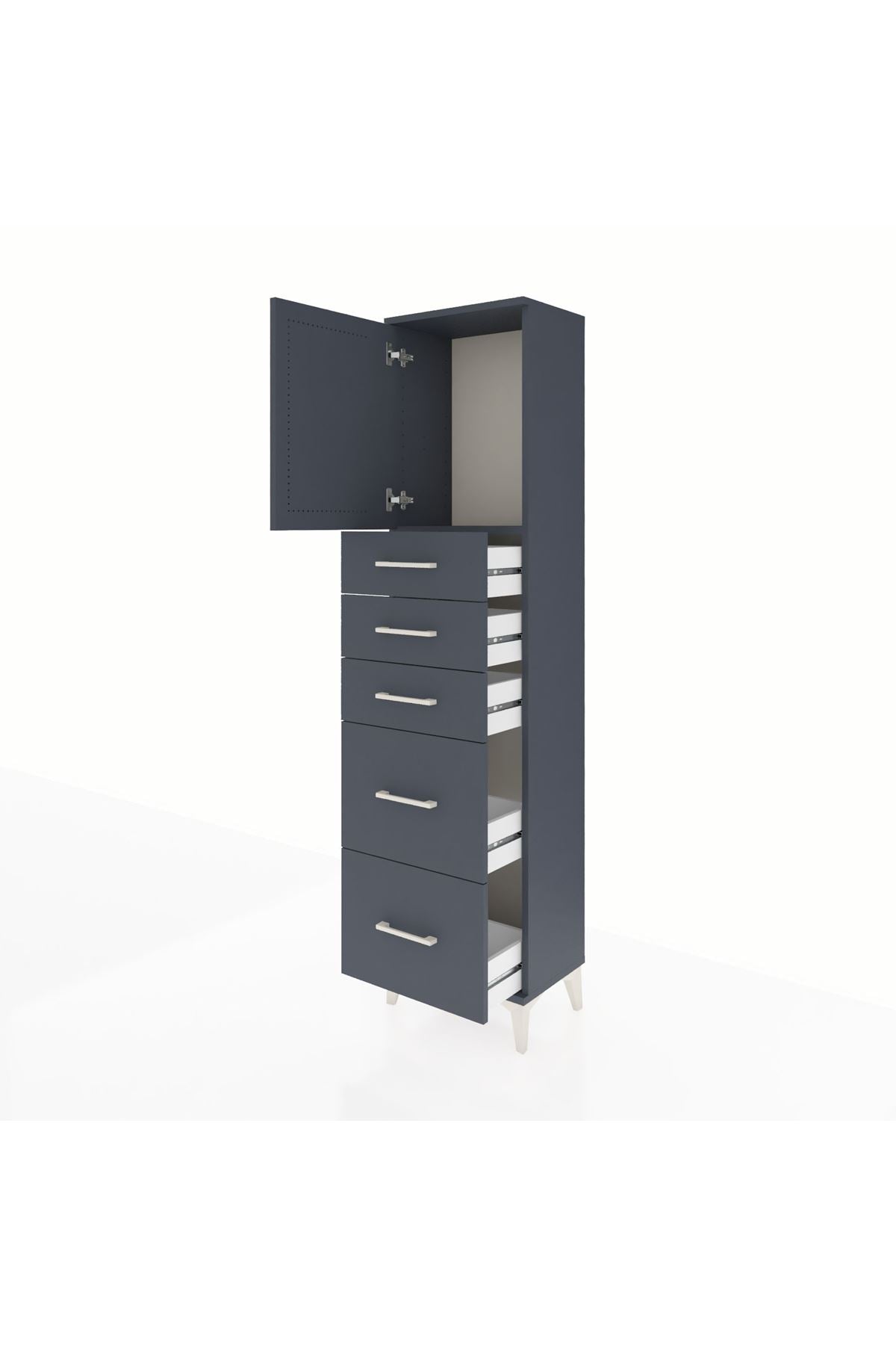 Arges Dolap Tek Raflı 5 Çekmeceli Tek Kapaklı 44x30x182 Antrasit-Antrasit