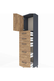 Arges Dolap Tek Raflı 5 Çekmeceli Tek Kapaklı 44x30x182 Antrasit-Çam