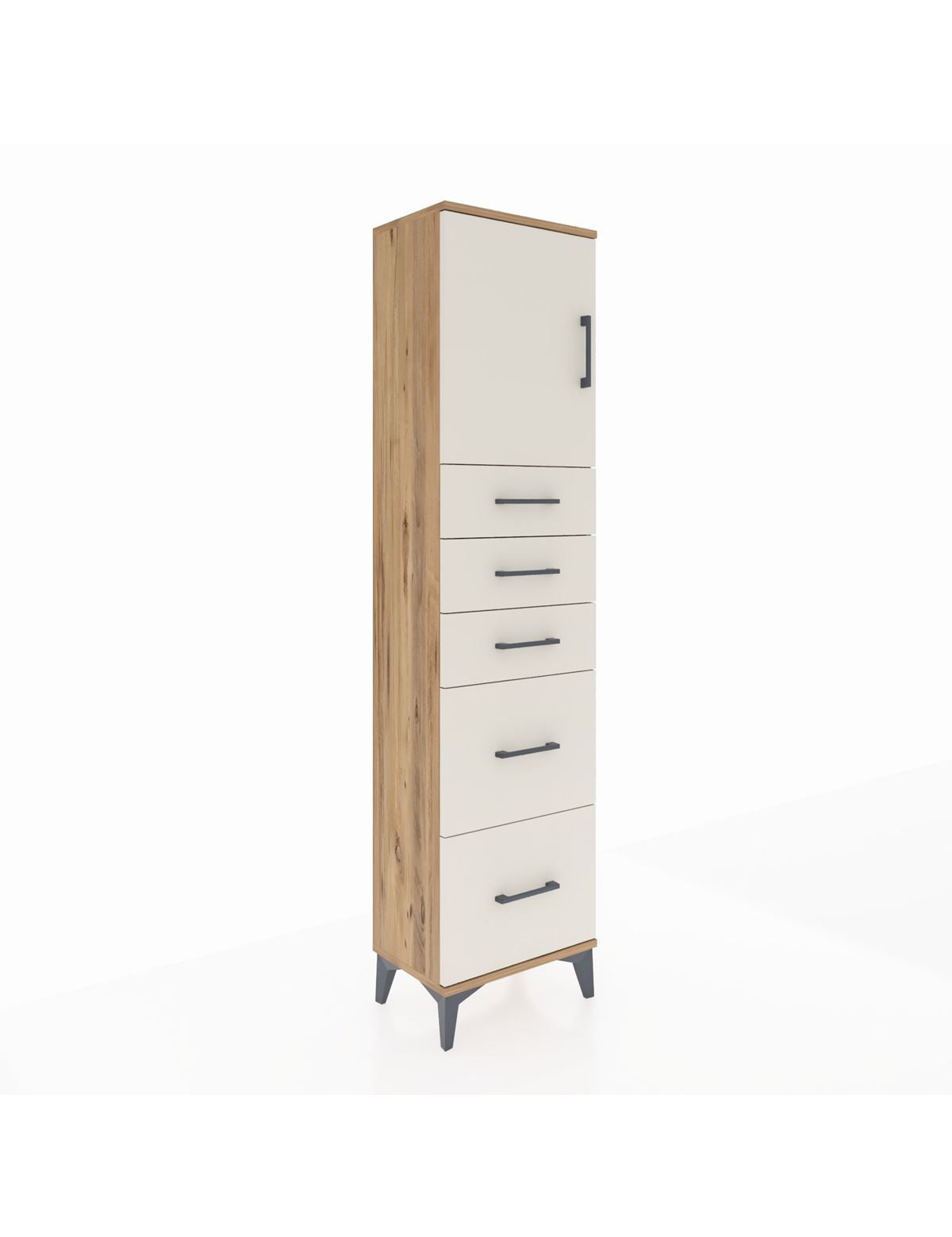 Arges Dolap Tek Raflı 5 Çekmeceli Tek Kapaklı 44x30x182 Çam-Aytaşı