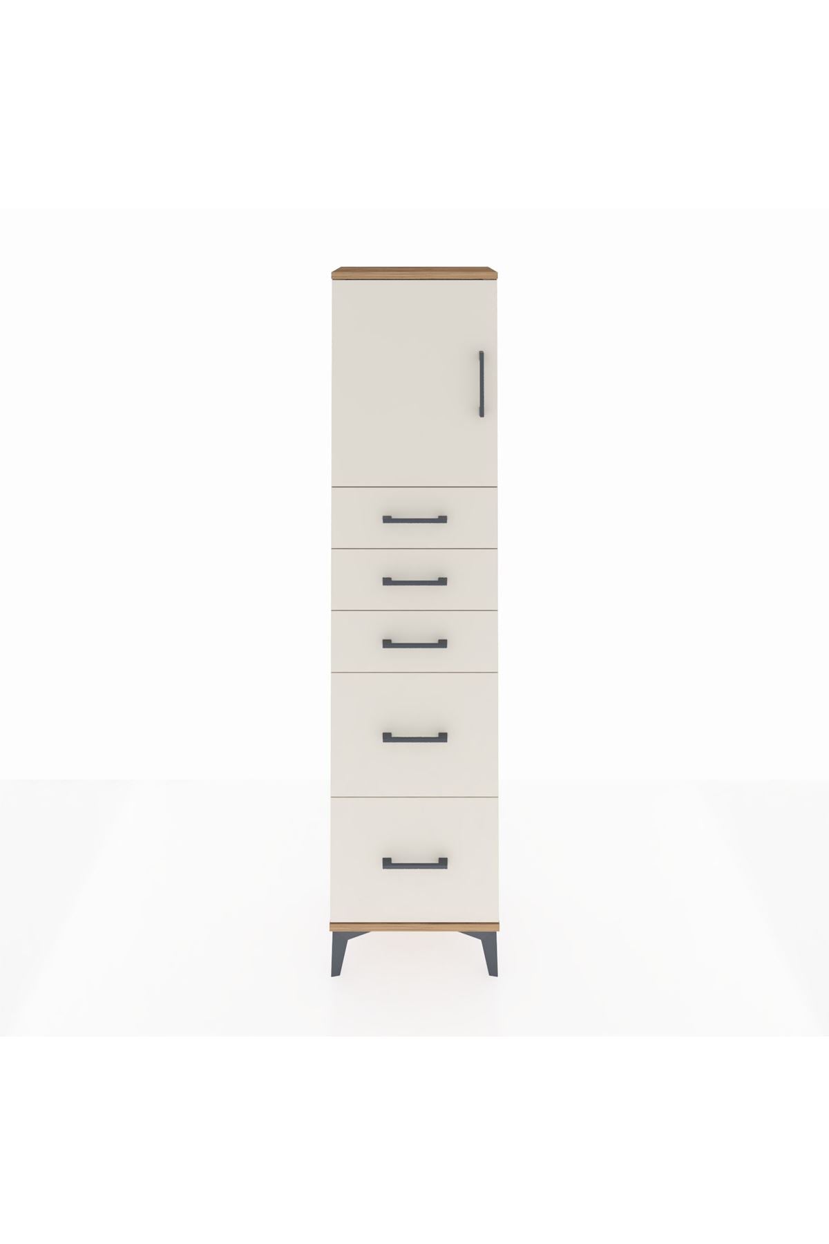 Arges Dolap Tek Raflı 5 Çekmeceli Tek Kapaklı 44x30x182 Çam-Aytaşı