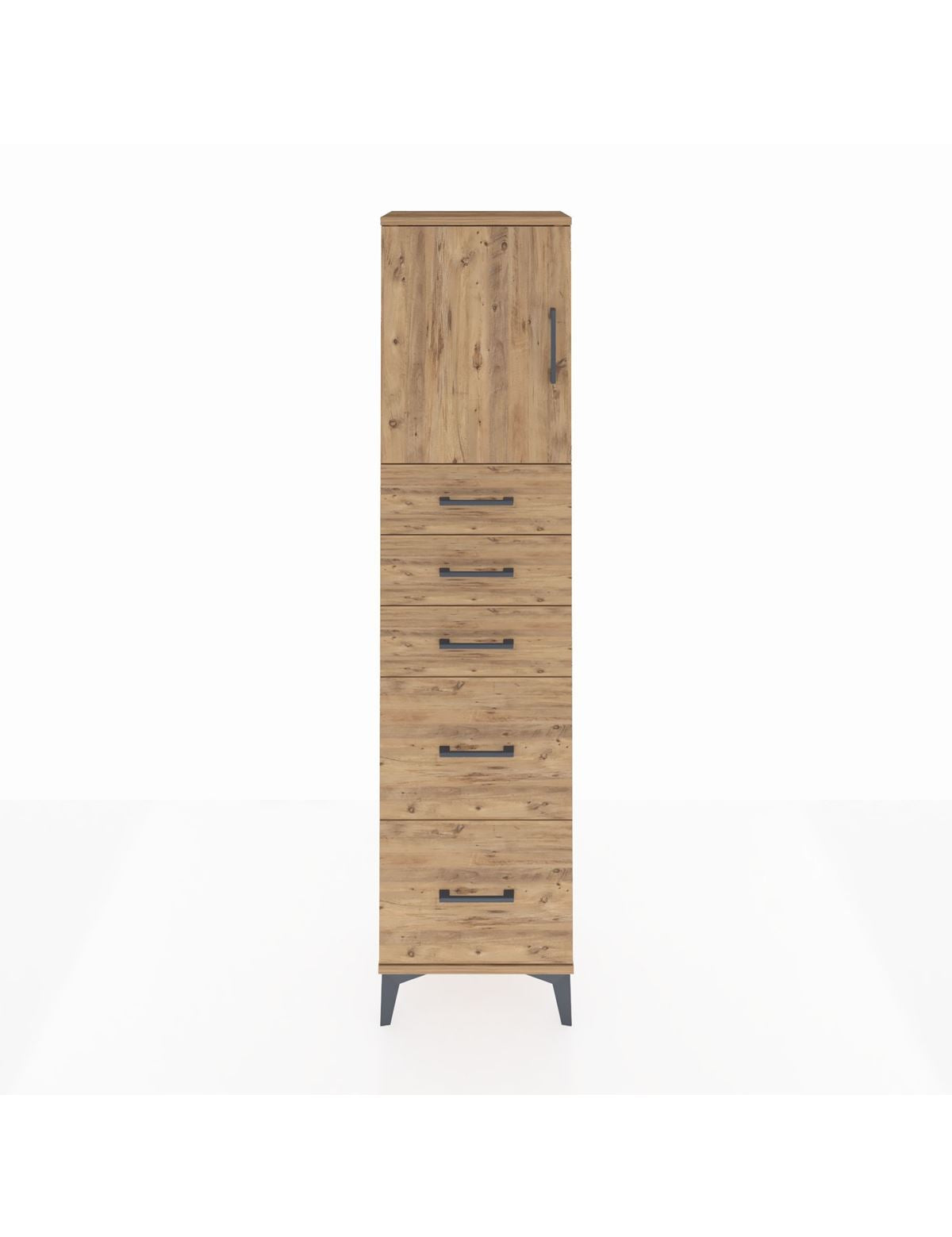 Arges Dolap Tek Raflı 5 Çekmeceli Tek Kapaklı 44x30x182 Çam-Çam