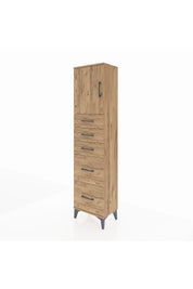 Arges Dolap Tek Raflı 5 Çekmeceli Tek Kapaklı 44x30x182 Çam-Çam