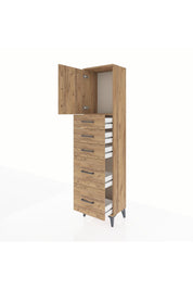 Arges Dolap Tek Raflı 5 Çekmeceli Tek Kapaklı 44x30x182 Çam-Çam