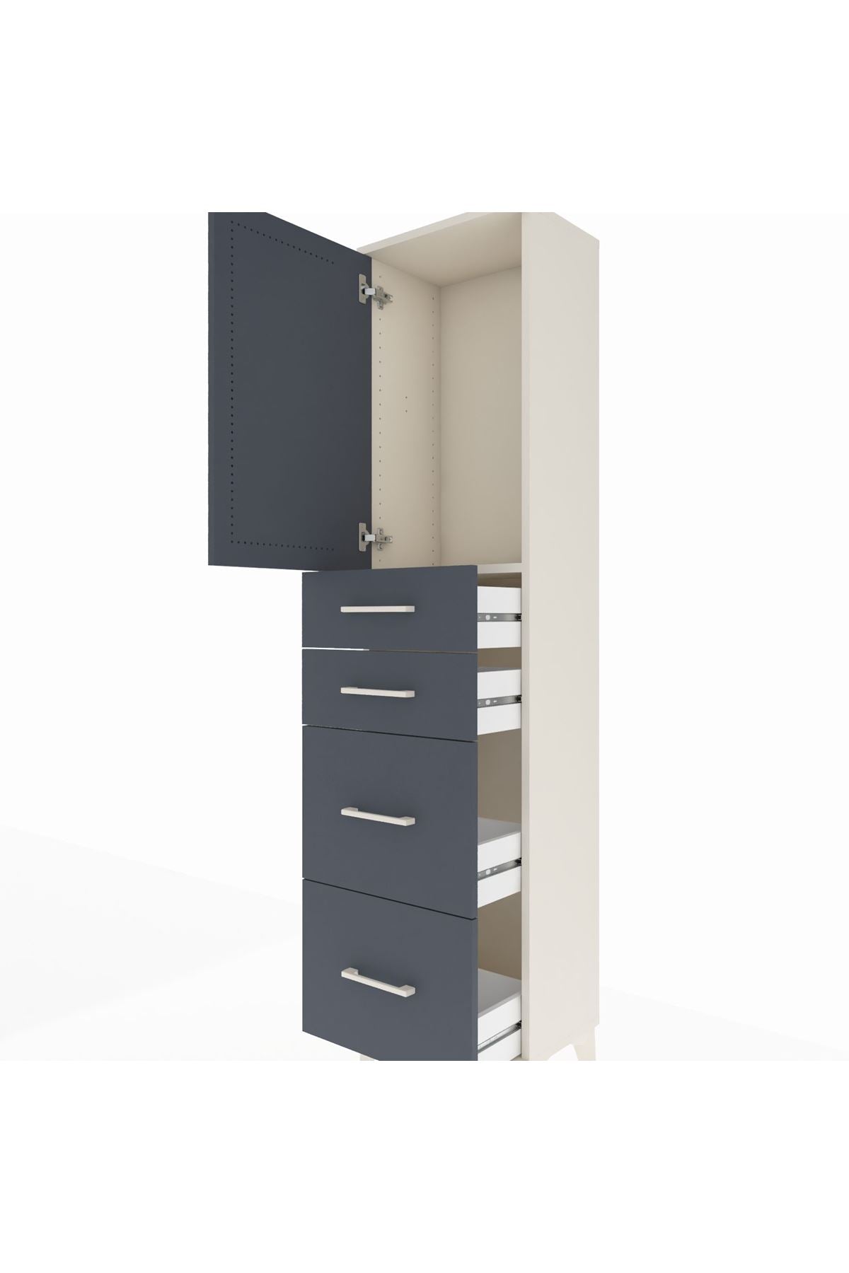 Arges Dolap Tek Raflı 4 Çekmeceli Tek Kapaklı 44x30x182 Aytaşı-Antrasit