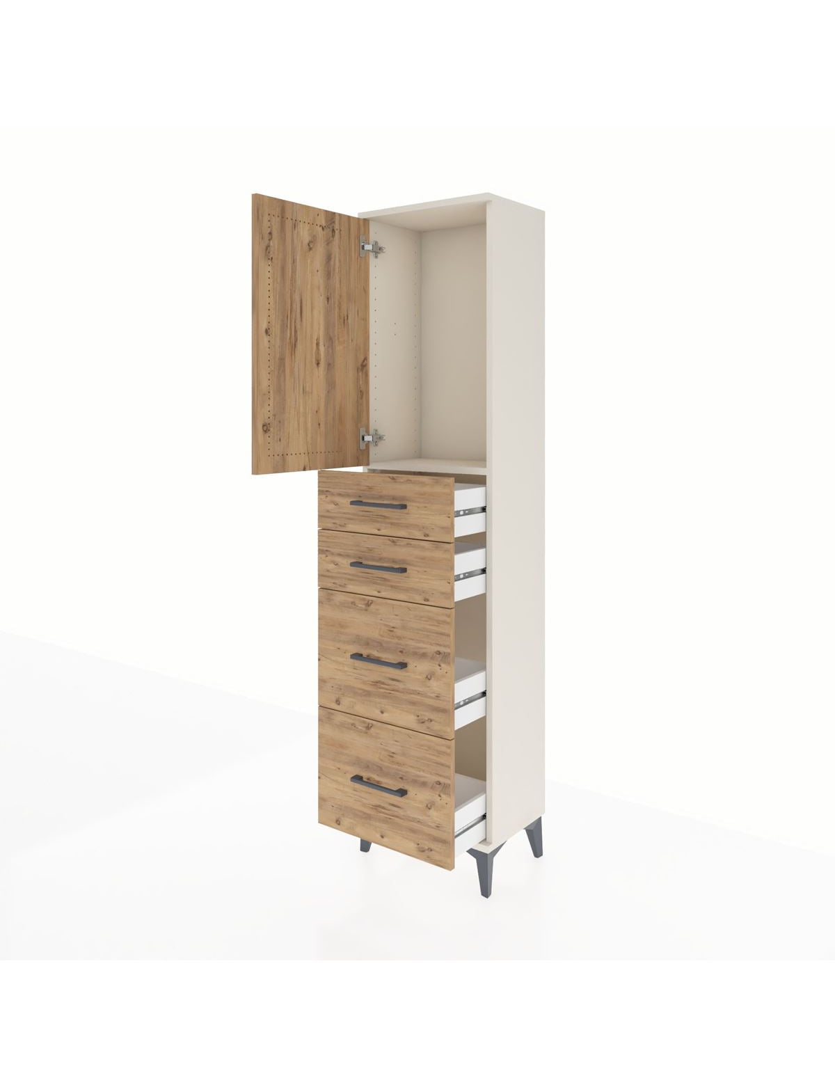 Arges Dolap Tek Raflı 4 Çekmeceli Tek Kapaklı 44x30x182 - S22M019V3A