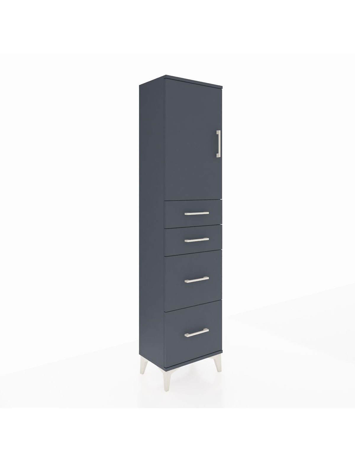 Arges Dolap Tek Raflı 4 Çekmeceli Tek Kapaklı 44x30x182 Antrasit-Antrasit