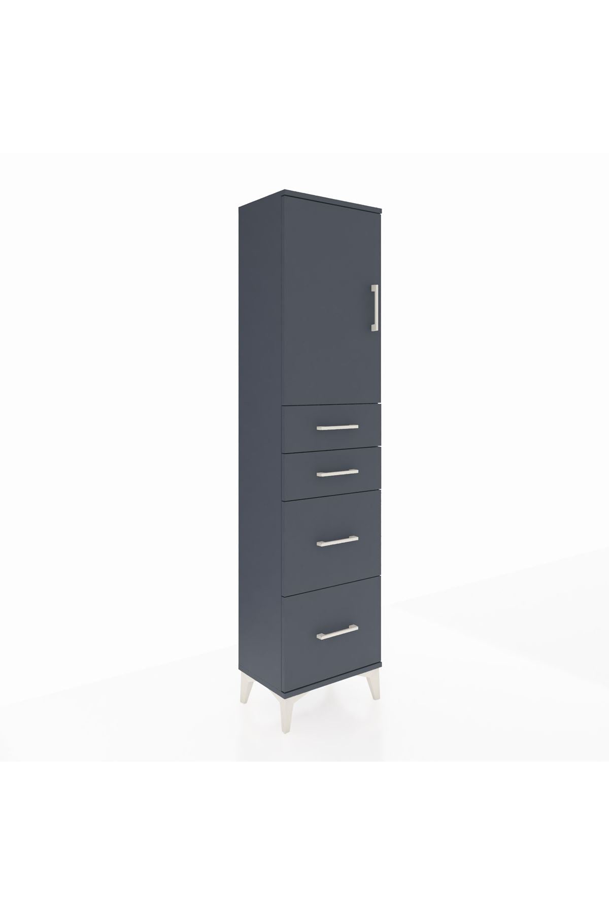 Arges Dolap Tek Raflı 4 Çekmeceli Tek Kapaklı 44x30x182 Antrasit-Antrasit