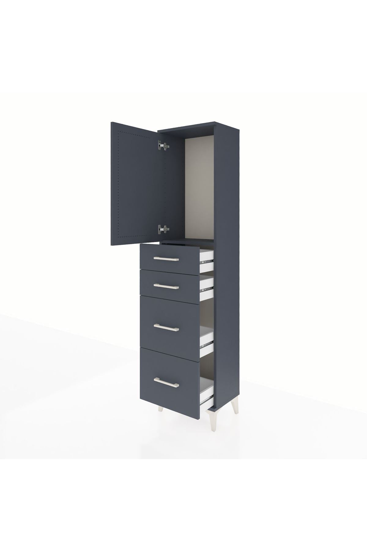 Arges Dolap Tek Raflı 4 Çekmeceli Tek Kapaklı 44x30x182 Antrasit-Antrasit