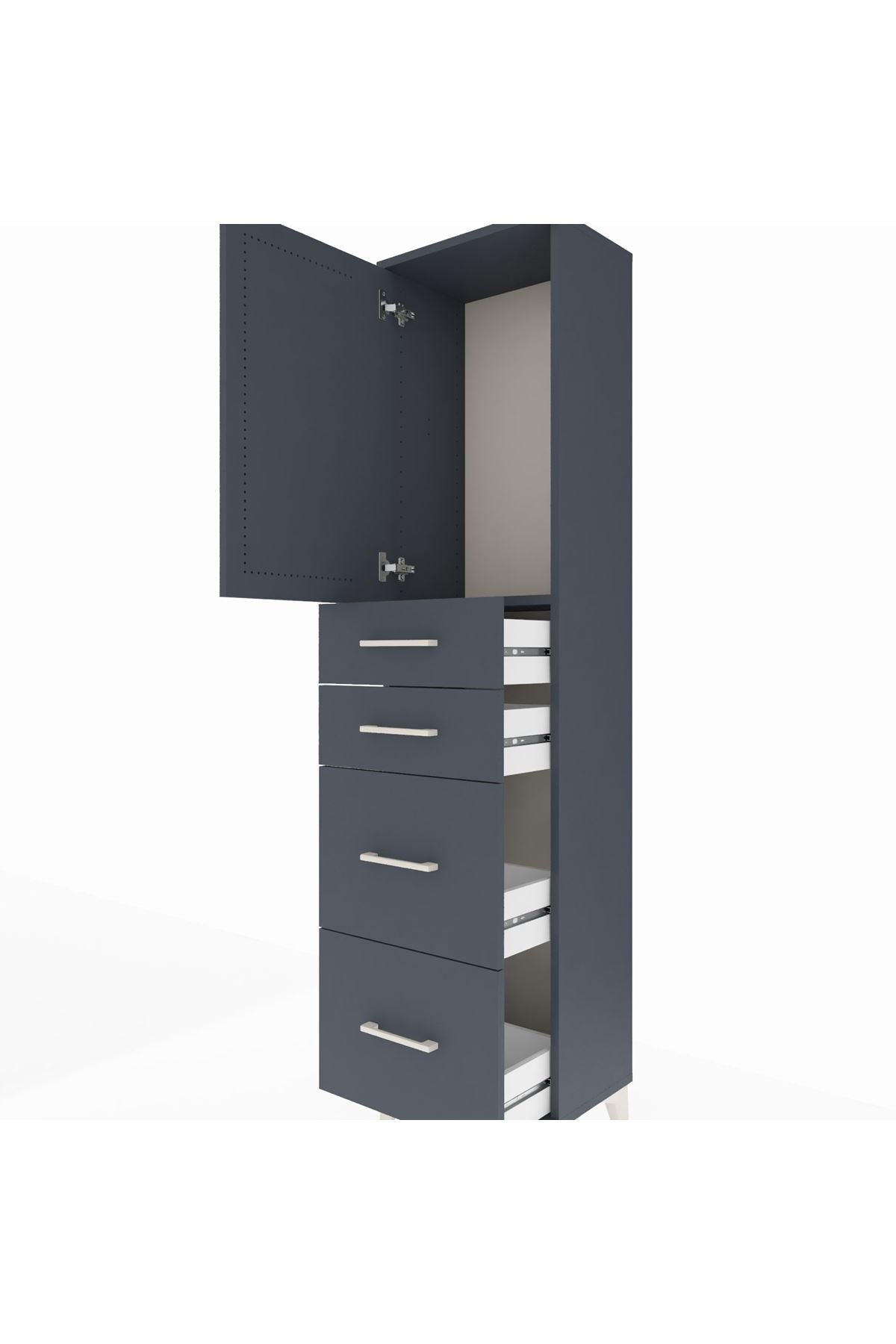 Arges Dolap Tek Raflı 4 Çekmeceli Tek Kapaklı 44x30x182 Antrasit-Antrasit