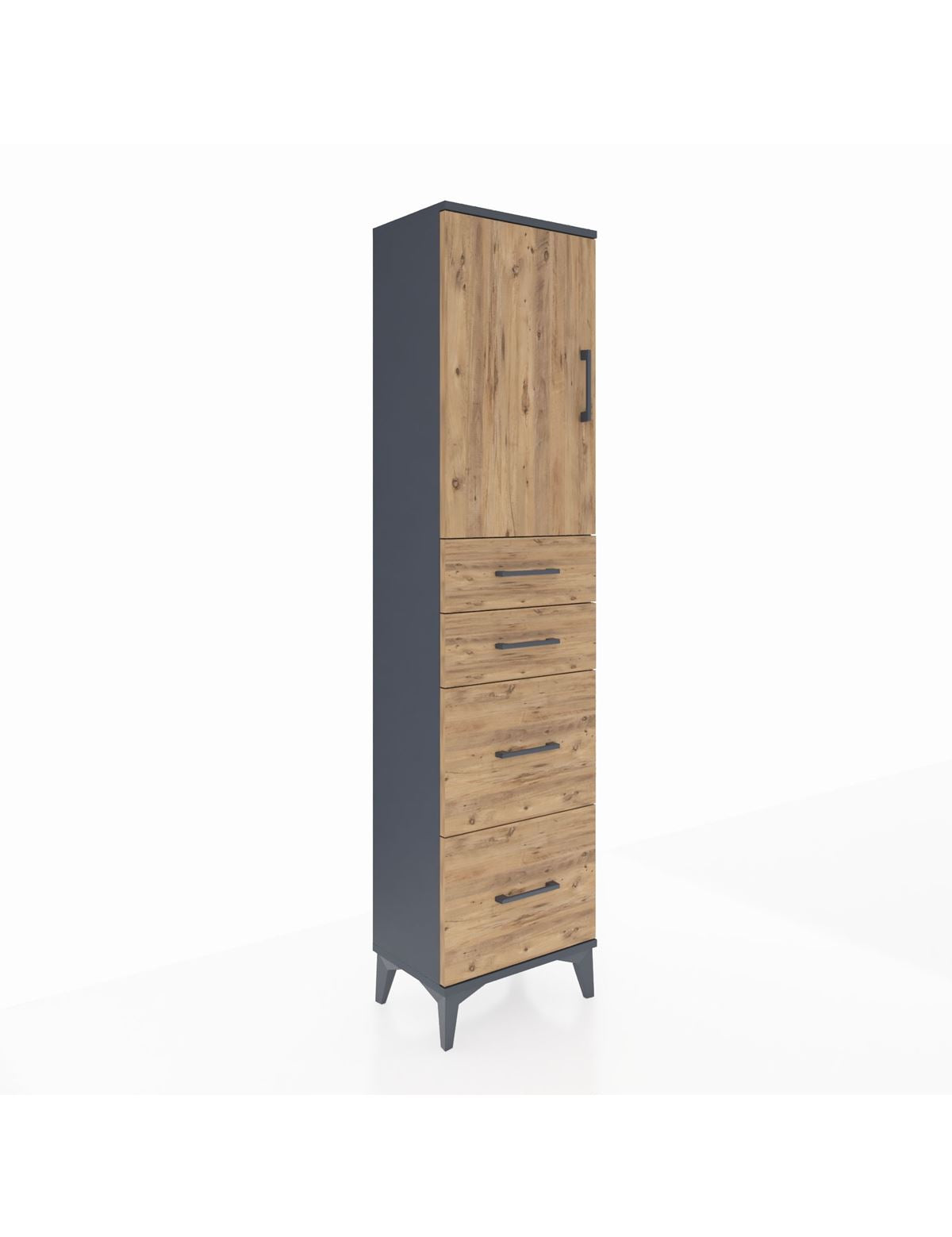 Arges Dolap Tek Raflı 4 Çekmeceli Tek Kapaklı 44x30x182 Antrasit-Çam