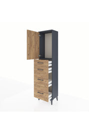 Arges Dolap Tek Raflı 4 Çekmeceli Tek Kapaklı 44x30x182 Antrasit-Çam