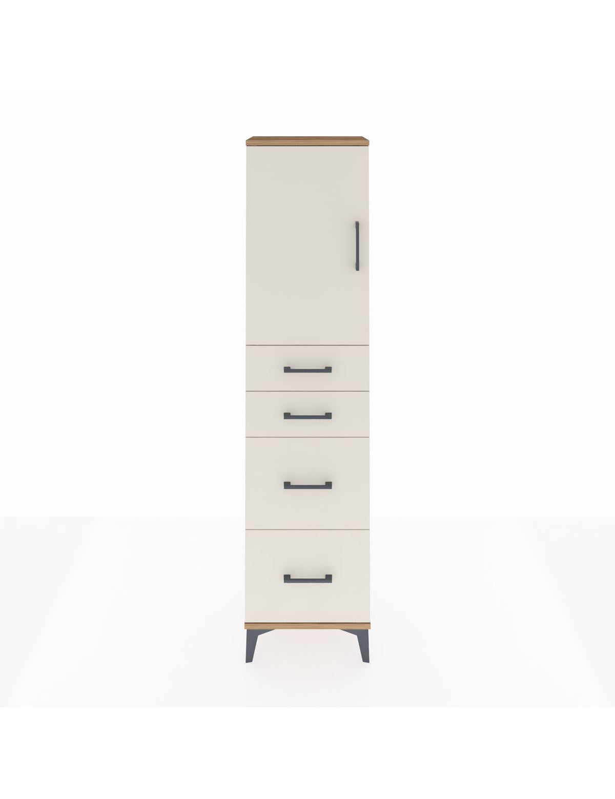 Arges Dolap Tek Raflı 4 Çekmeceli Tek Kapaklı 44x30x182 Çam-Aytaşı