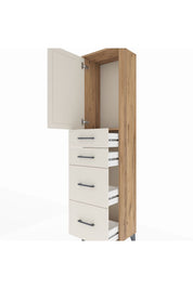 Arges Dolap Tek Raflı 4 Çekmeceli Tek Kapaklı 44x30x182 Çam-Aytaşı