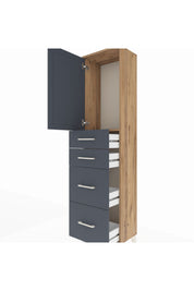 Arges Dolap Tek Raflı 4 Çekmeceli Tek Kapaklı 44x30x182 Çam-Antrasit